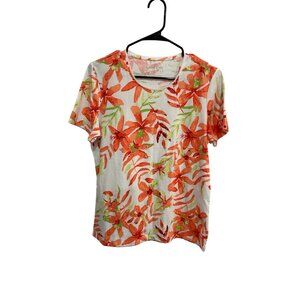Coral Bay Vibrant Floral Short Sleeve T-Shirt Size Medium Casual Summer NWT